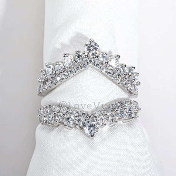 Elegant Diamond Moissanite Chevron Ring Band Enhancer - Picture 6 of 15